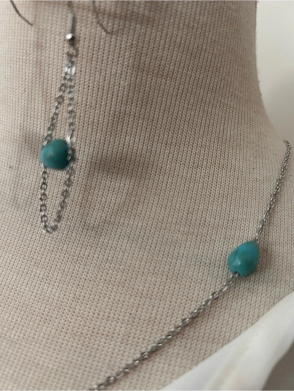 Howlite Genuine Gemstone Chain Necklace & Earrings Set - Stainless Steel